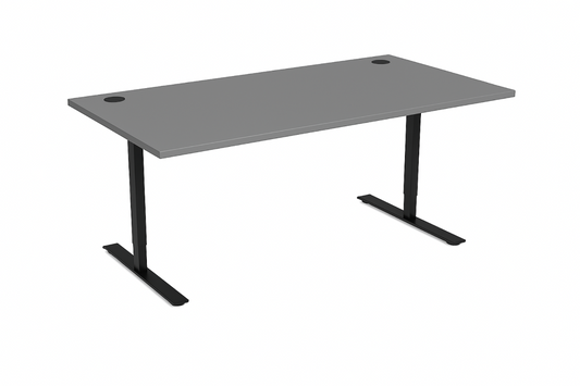 Gray desk with black legs on a white background