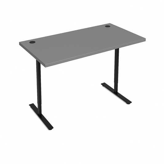 Gray desk with black legs on a white background