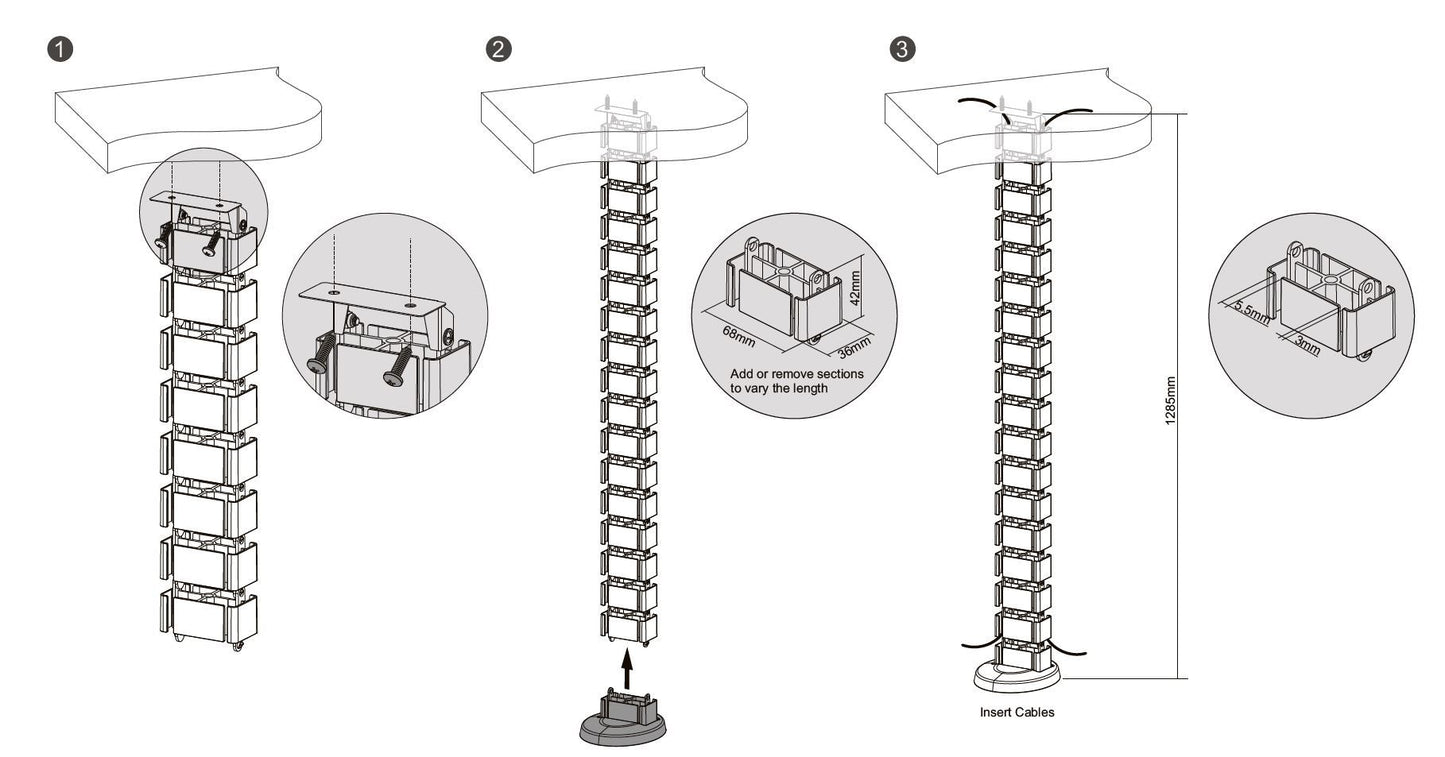 Cable Slinky Deluxe Cable Spine for Adjustable Electric Desks Silver