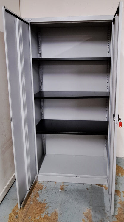 1800mm High Bisley Metal Cupboard with 3 Shelves Grey (used)