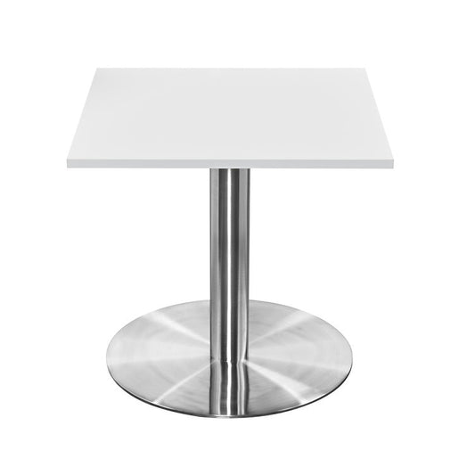 Value 800mm Square Athena Dining Table White Top with Brushed Silver Base