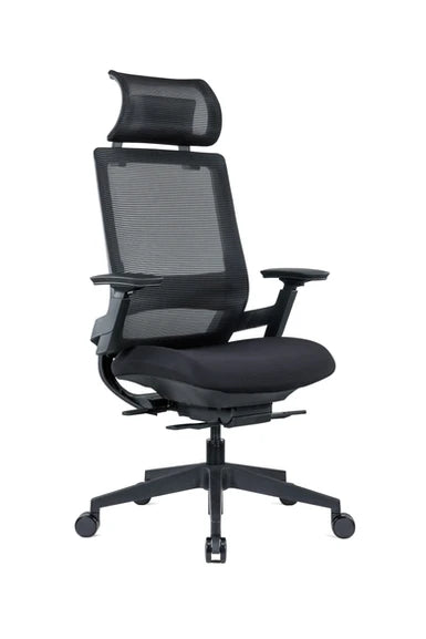 Ergonomic Mesh Task Armchair with headrest Height Adj Arms Black