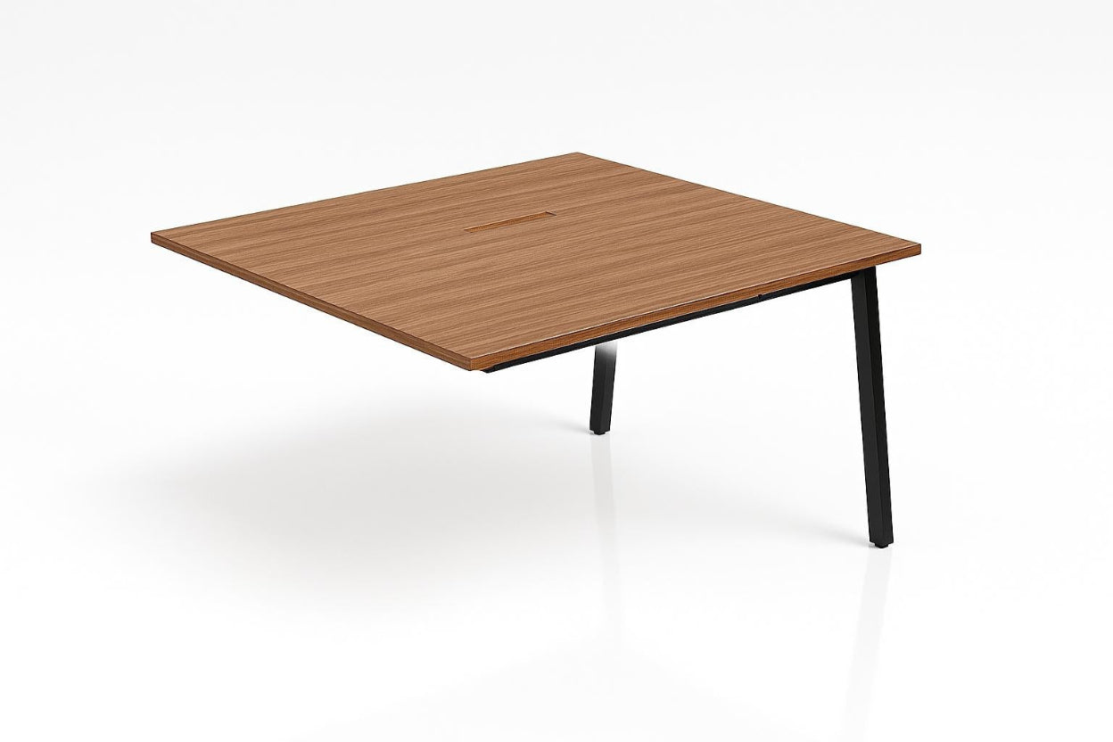 Wooden table with black legs on a white background