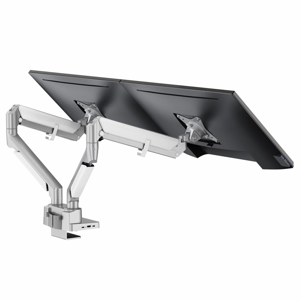 Novara Pro Gas Spring Double Monitor Arm with Dock Silver