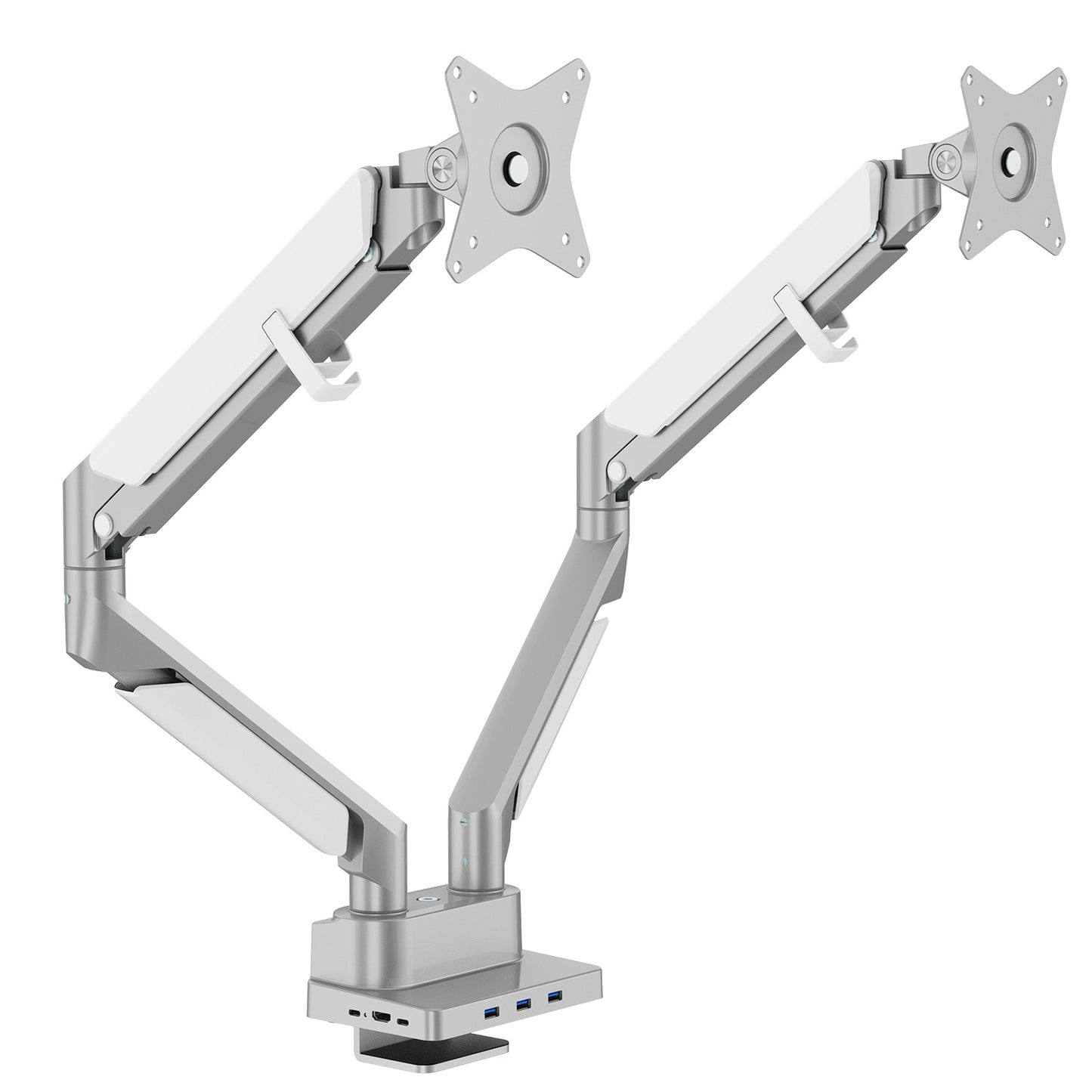 Novara Pro Gas Spring Double Monitor Arm with Dock Silver