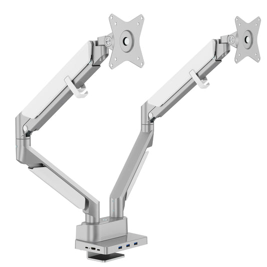 Novara Pro Gas Spring Double Monitor Arm with Dock Silver
