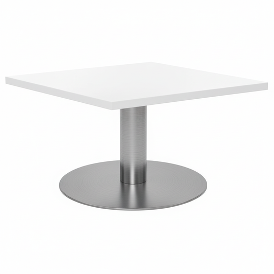 Value 600mm Square Coffee Table White Top with Brushed Silver Base