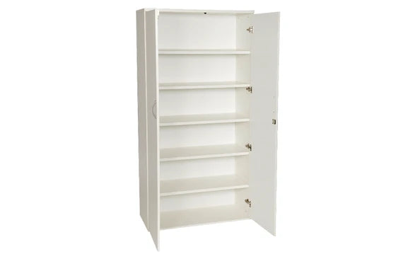 Value 2000mm High Double Door Cupboard with 5 Shelves White