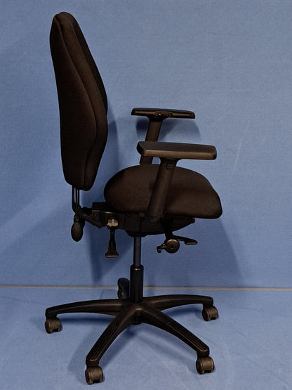 High Back Operators Armchair with Height Adjustable  Arms Black (used)
