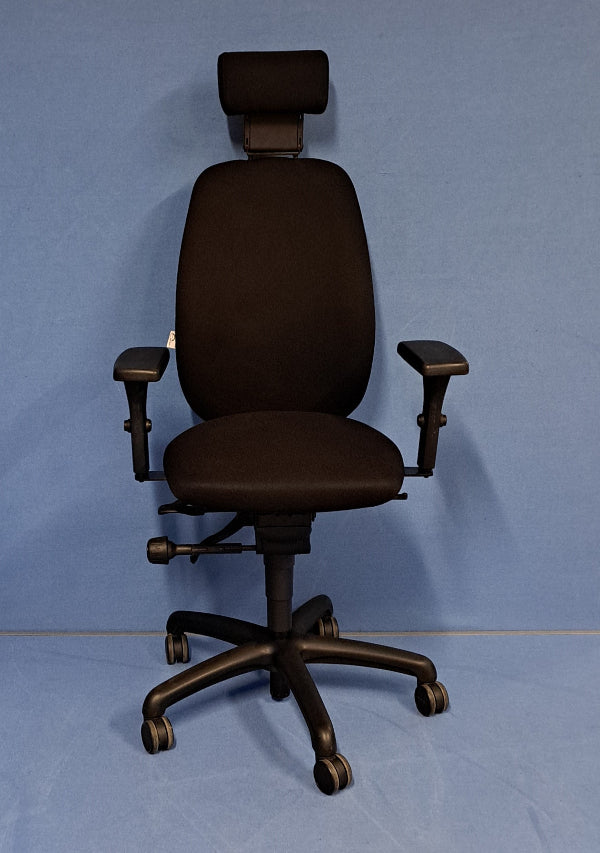 High Back Operators Chair with Headrest and Height Adjustable Arms Black  (used)
