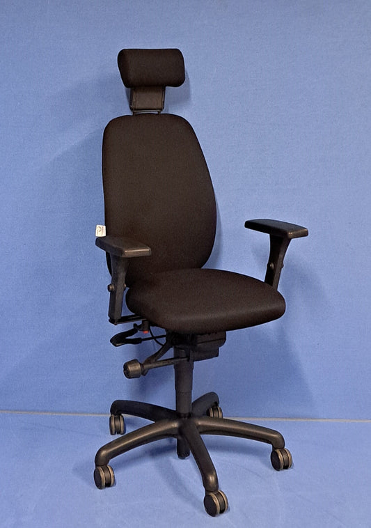 High Back Operators Chair with Headrest and Height Adjustable Arms Black  (used)