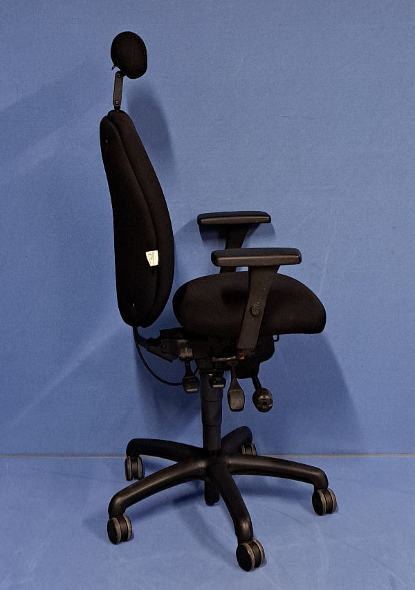 High Back Operators Chair with Headrest and Height Adjustable Arms Black  (used)