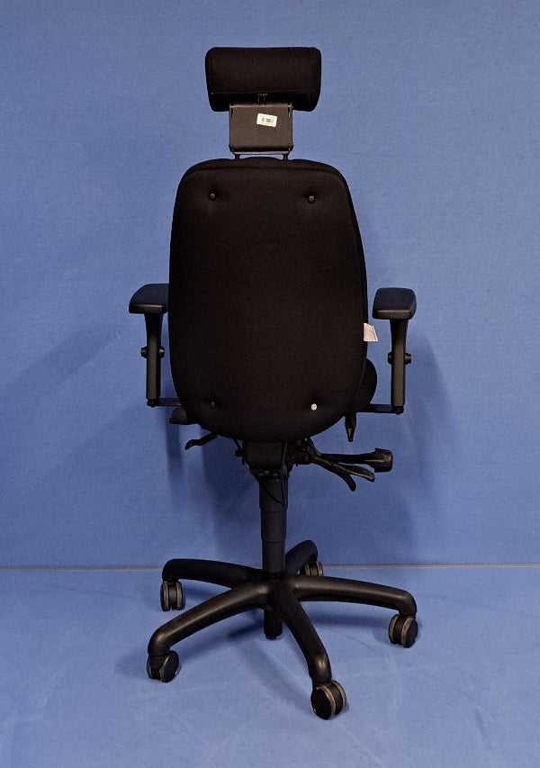 High Back Operators Chair with Headrest and Height Adjustable Arms Black  (used)