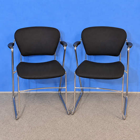 Set of 2 Perry Meeting Armchair on Silver Cantilever Frame - Black (Used)