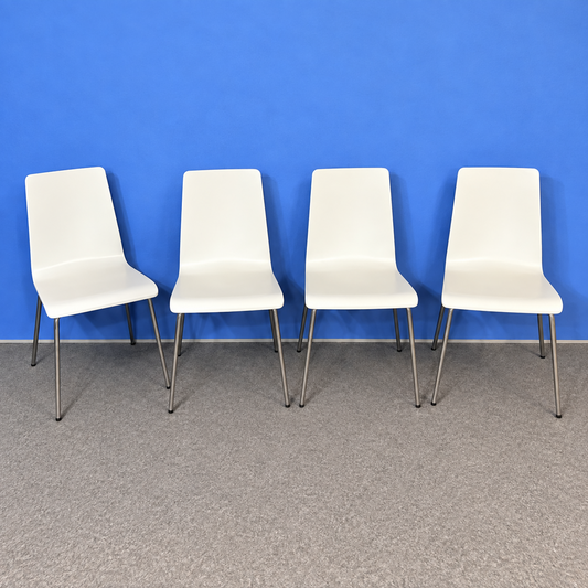 Set of 4 White Canteen / Dining Chairs – Silver Frame (Used)