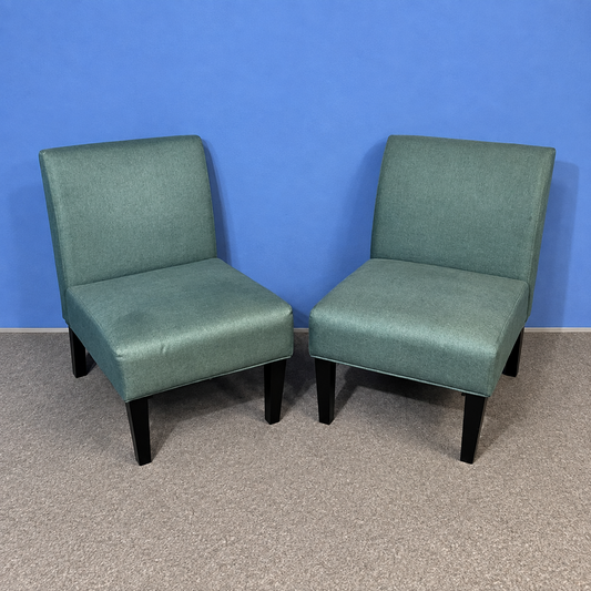 Pair of Green Upholstered Reception / Breakout Chairs – Black Legs (Used)