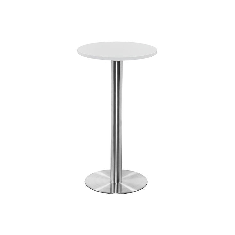 Value 1200mm Circular Tall Poseur Table White Top with Brushed Silver Base