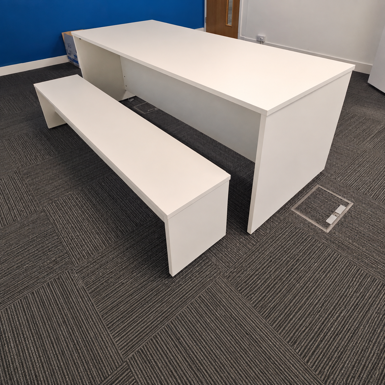 2000x800mm Canteen Table with Bench Seating White (used)