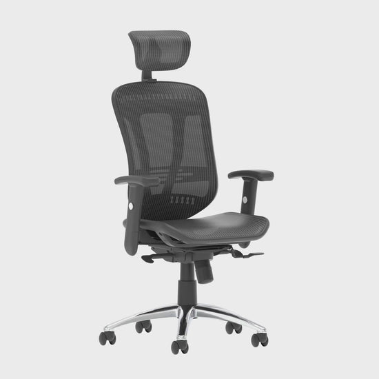 Black mesh back office chair on a white background