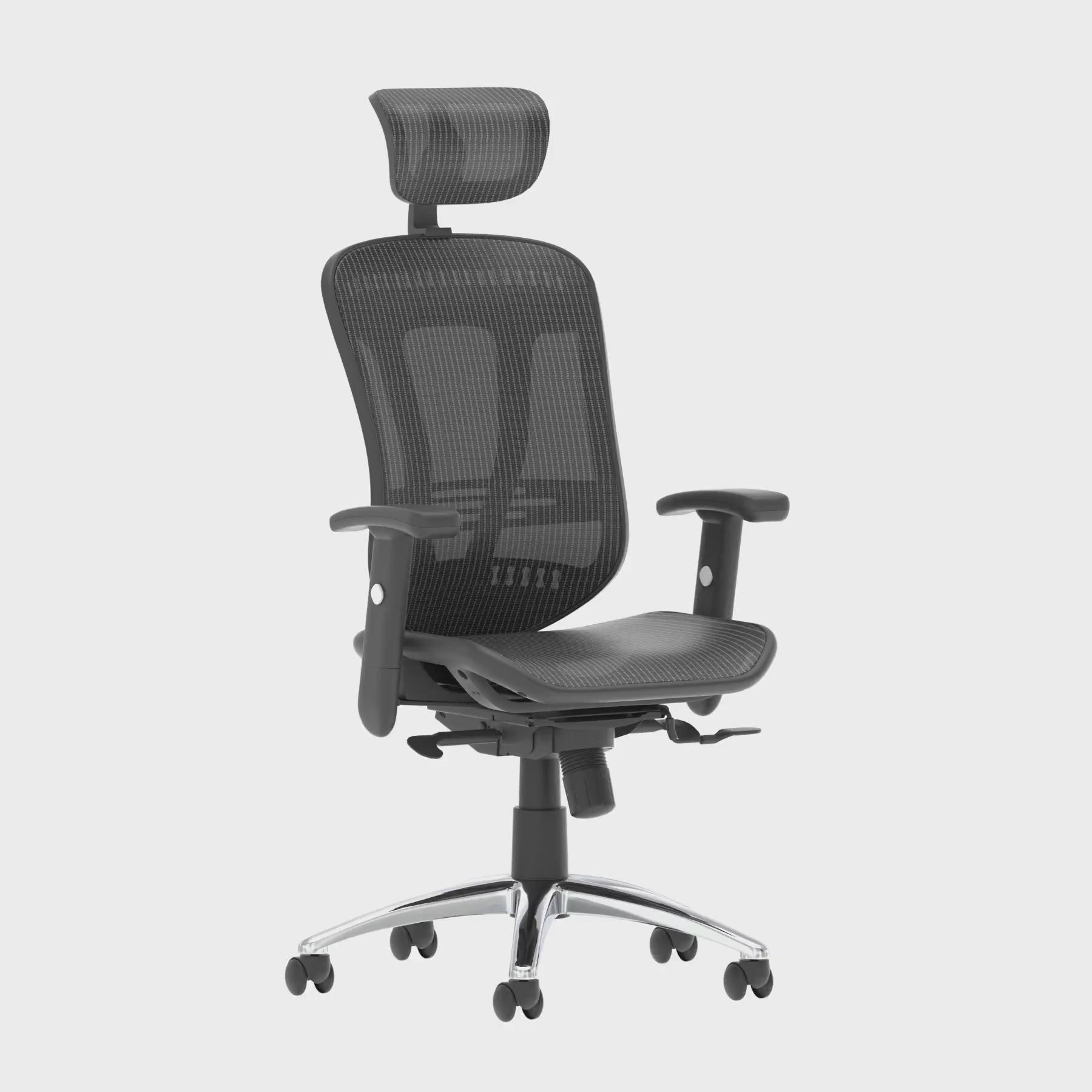 Black mesh back office chair on a white background