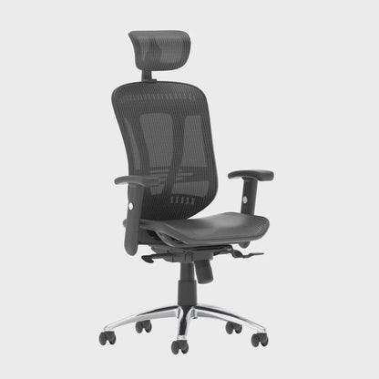 Black mesh back office chair on a white background