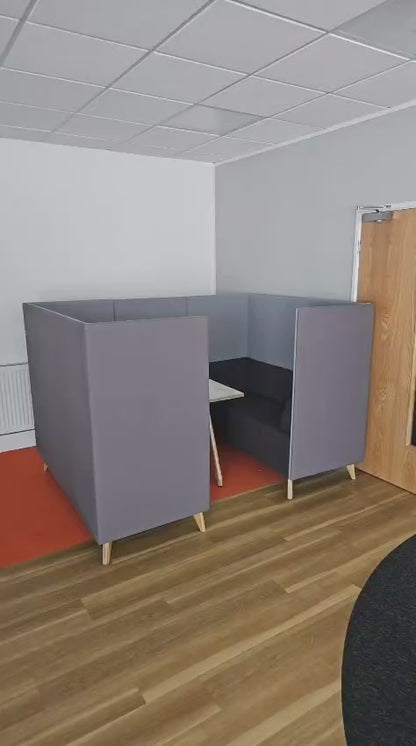 Meeting booth for 4 people, 3 shades of grey fabric with white table (used)