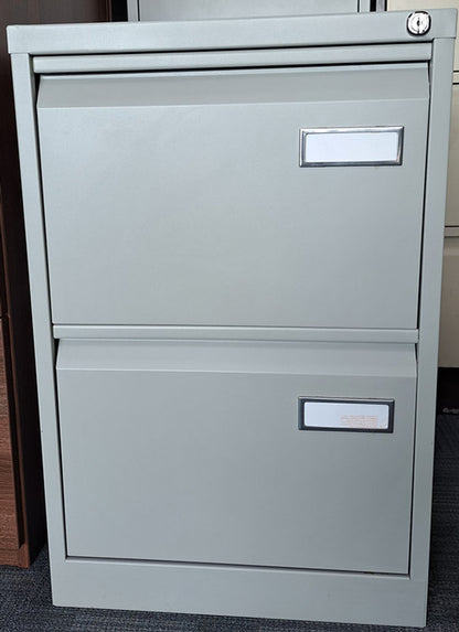 2 Drawer Steel Filing Cabinet Grey with Key (used)