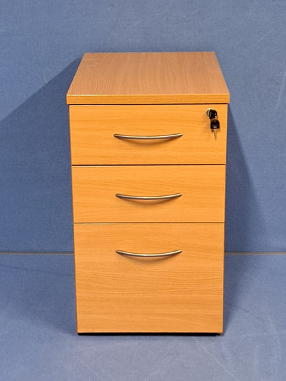 3 Drawer 600mm Desk High Pedestal Beech (used)