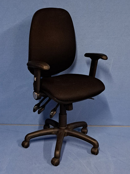 High Back Operators Armchair with Foldaway Arms Black (used)