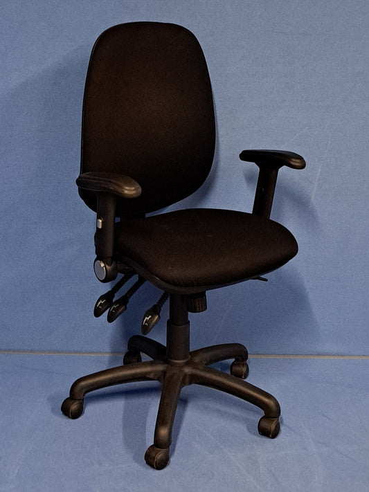 High Back Operators Armchair with Foldaway Arms Black (used)