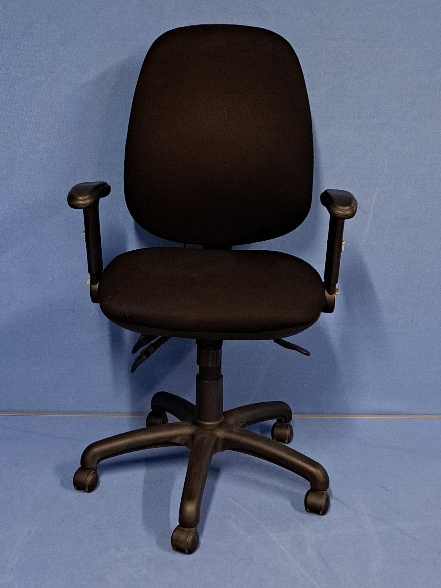 High Back Operators Armchair with Foldaway Arms Black (used)