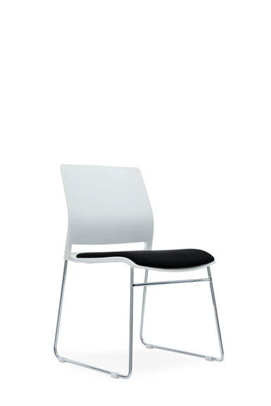 Value Verse Multipurpose Stacking Chair with White Shell Black Fabric Seat Pad