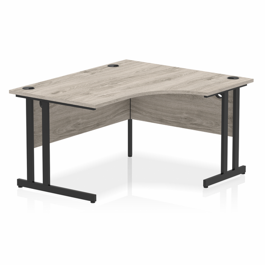 Impulse 1400mm Right Hand Curved Desk with Black Cantilever Legs Grey Oak Ref MI003351 OE