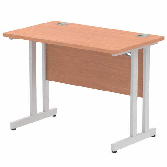 Impulse 1000x600mm Straight Desk, Beech Top with Silver Cantilever Legs