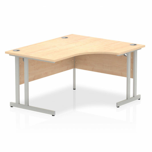 Impulse 1400mm Right Hand Curved Desk, Maple Top with Silver Cantilver Legs