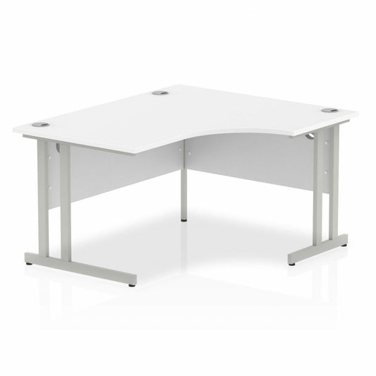 Impulse 1400mm Right Hand Curved Desk, White Top with Silver Cantilever Legs