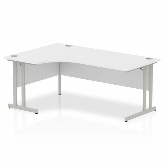 Impulse 1800mm Left Hand Curved Desk, White Top with Silver Cantilever Legs