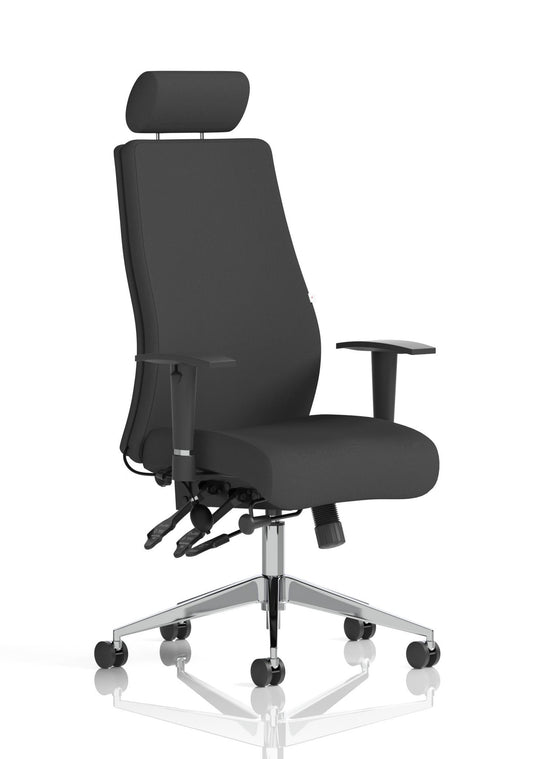 Onyx High Back Posture Fabric Chair, Height Adjustable Arms & Headrest Black