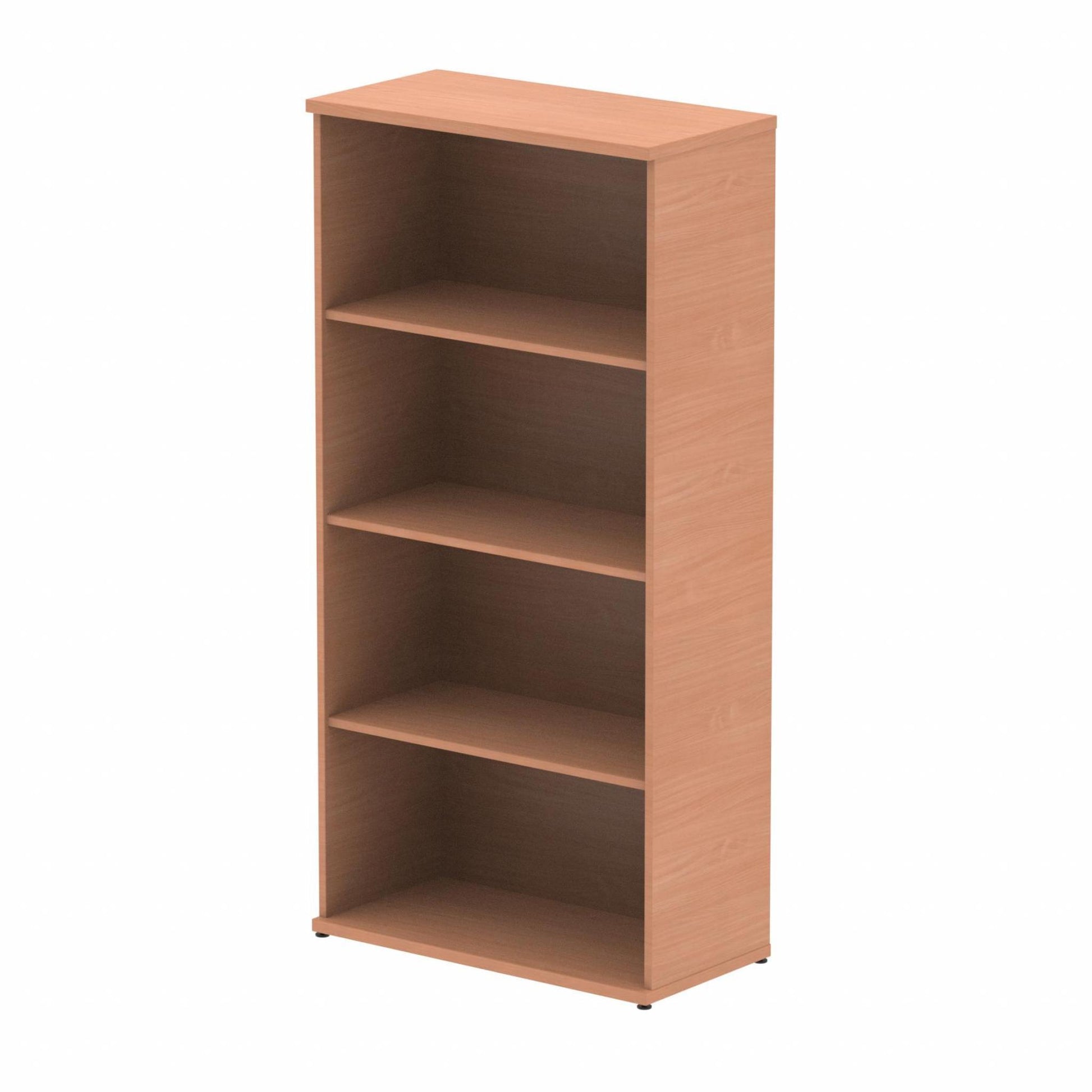 Wooden bookcase with three shelves on a white background