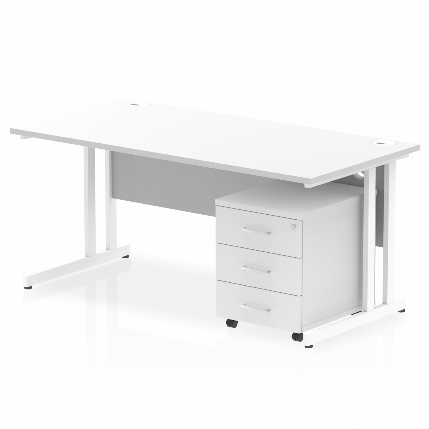 Impulse 1600mm Straight Desk White Top White Cantilever Legs & 3 Drawer Pedestal