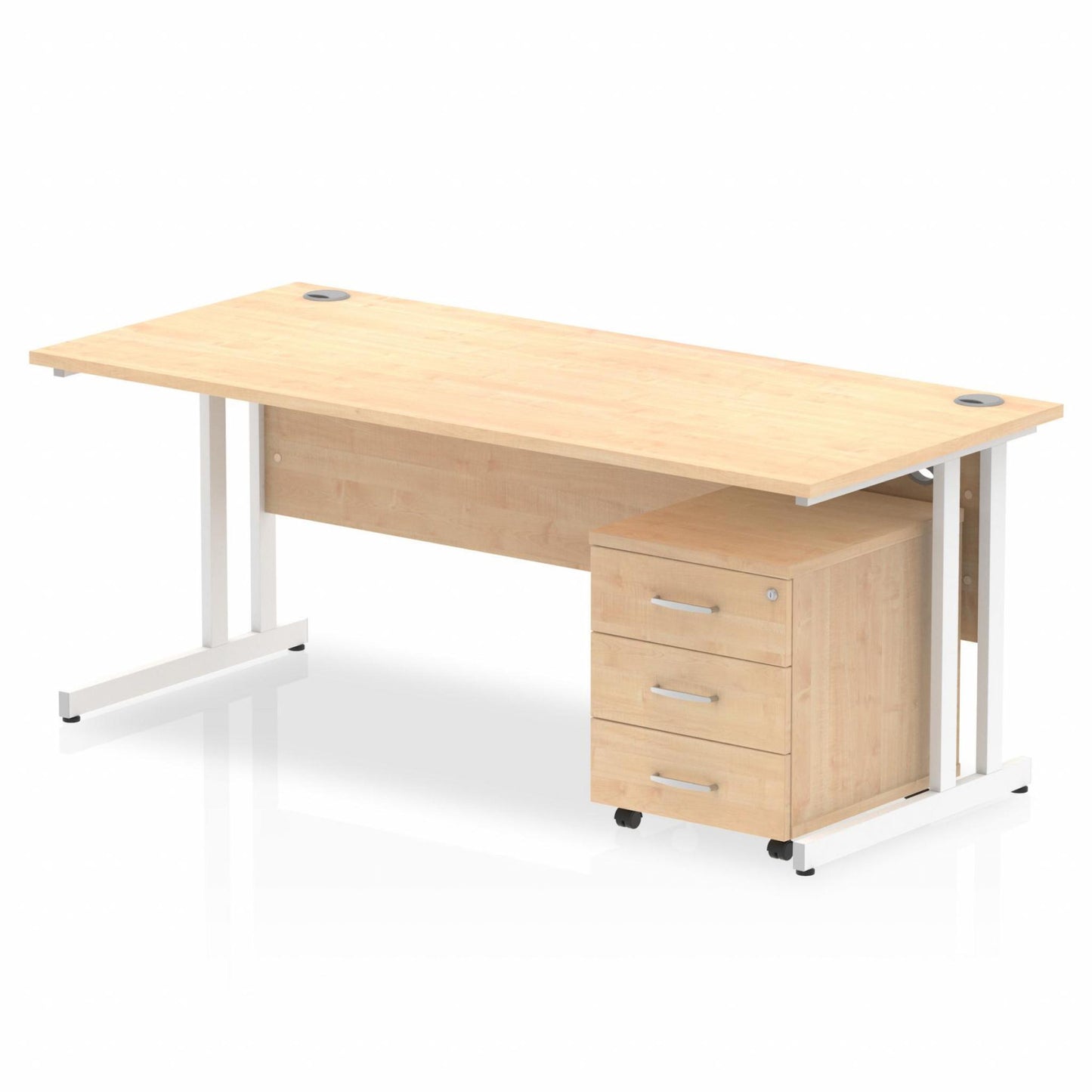 Impulse 1800mm Straight Desk Maple Top White Cantilever Legs & 3 Drawer Pedestal