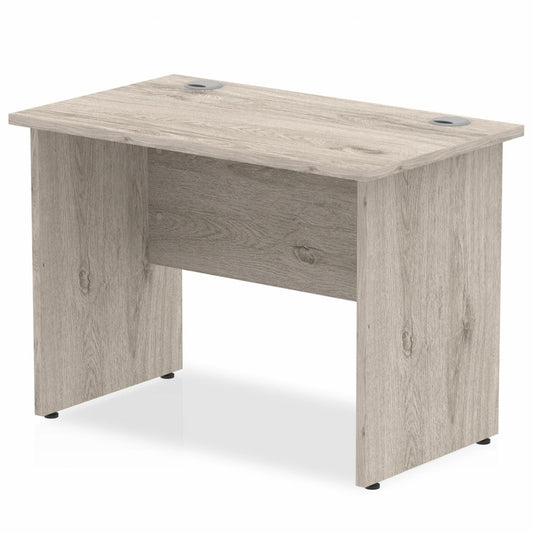 Impulse 1000x600mm Straight Desk, Grey Oak Top with Wooden Panel Legs