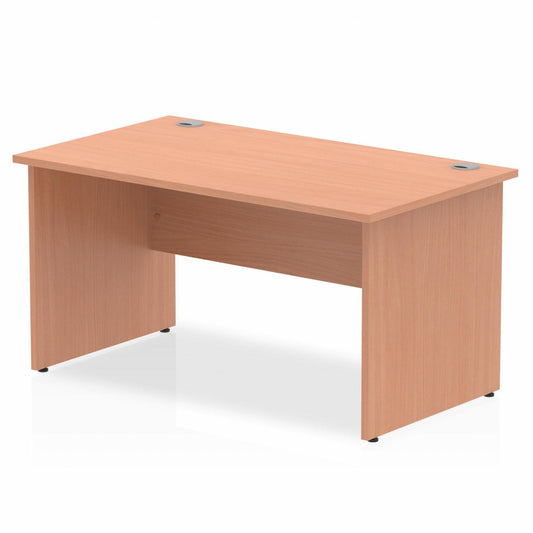 Impulse 1400x800mm Straight Desk, Beech Top with Wooden Panel Legs