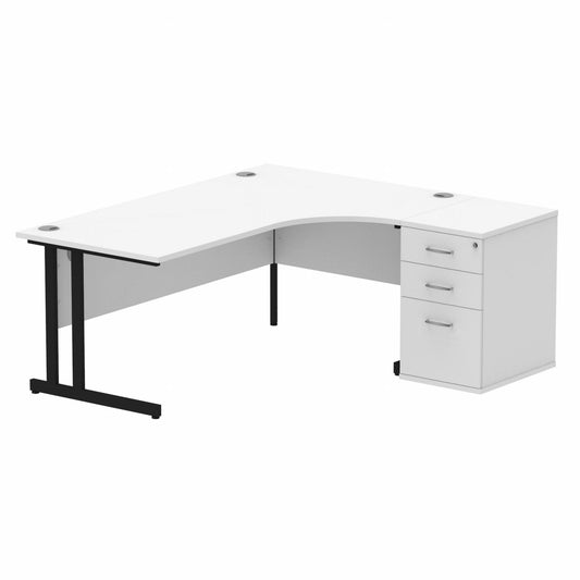 Impulse 1800mm Right Hand Curved Desk White, Black Cantilever Legs inc 3 Drawer Desk High Pedestal Ref I004438 OE