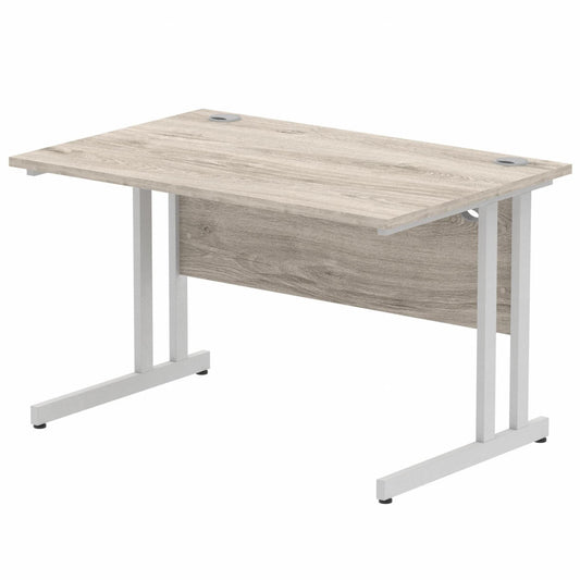 Impulse 1200mm Straight Desk with Silver Cantilever Legs Grey Oak