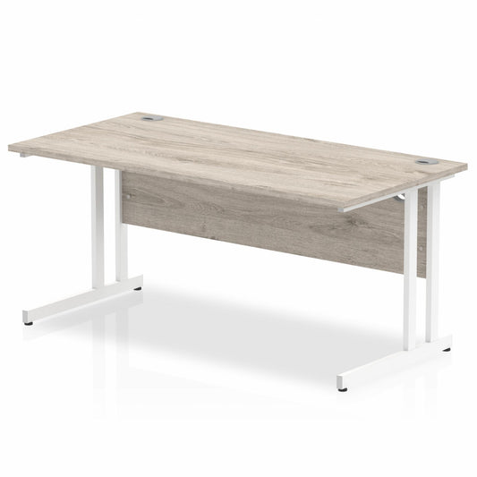 Impulse 1600x800mm Straight Desk, Grey Oak Top with White Cantilever Legs