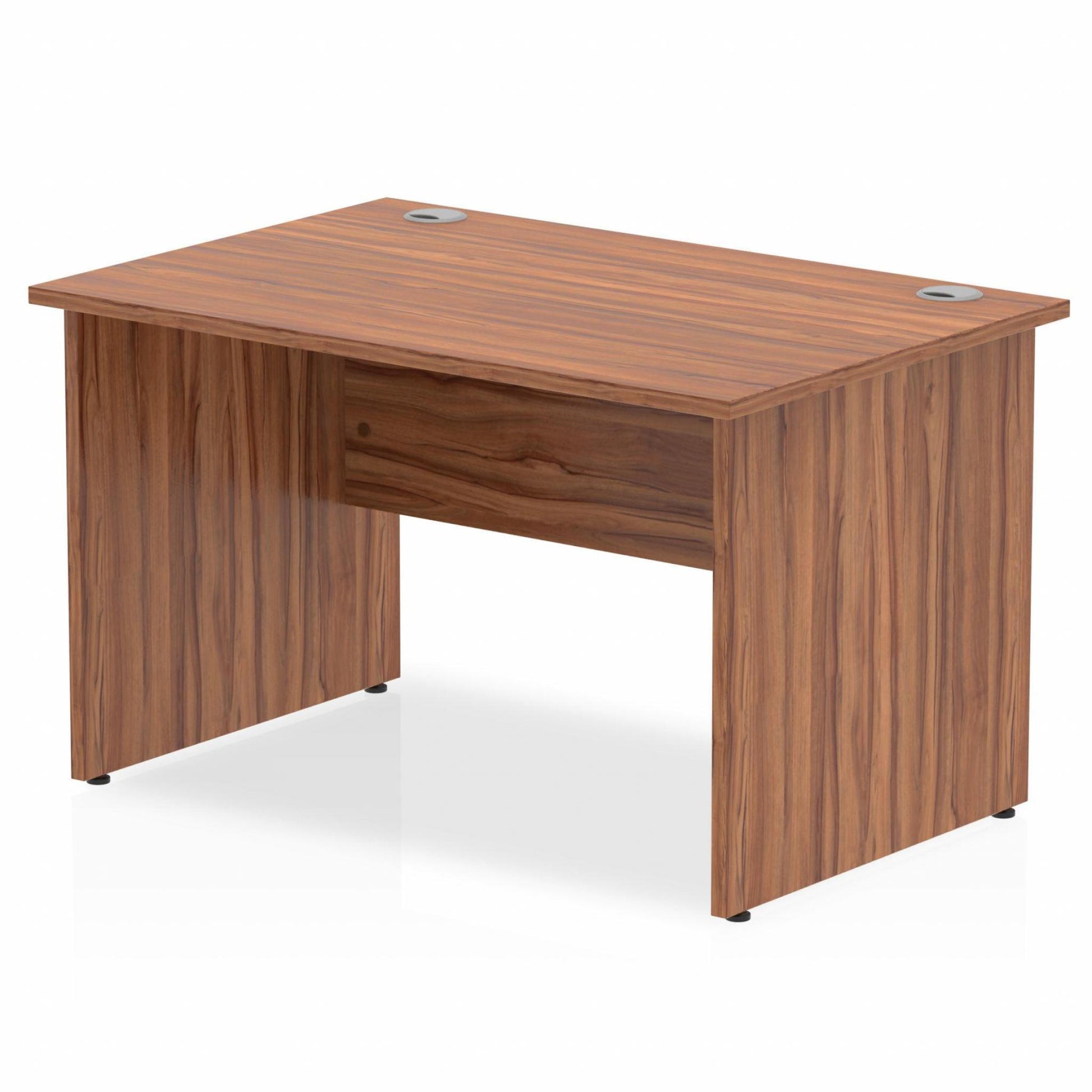 Walnut straight desk on a white background