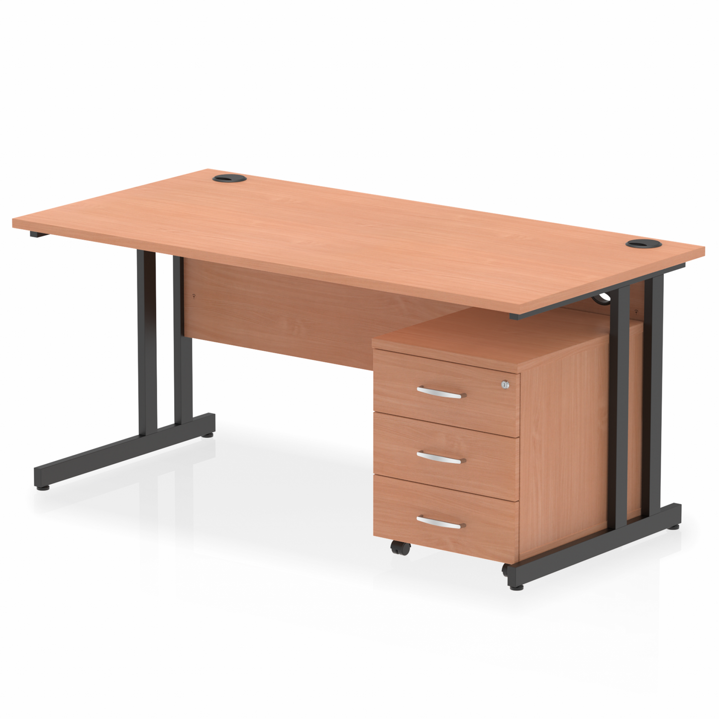 Impulse 1600mm Straight Desk Beech Top Black Cantilever Legs & 3 Drawer Pedestal