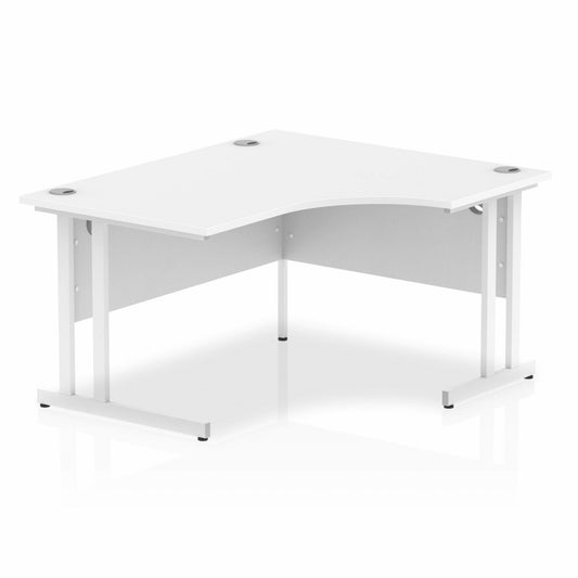 Impulse 1400mm Right Hand Curved Desk, White Top with White Cantilever Legs