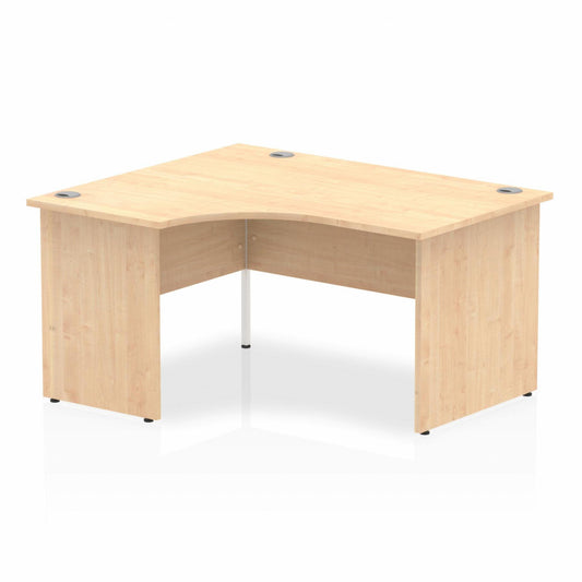 Impulse 1400mm Left Hand Curved Desk, Maple Top with Wooden Panel Legs